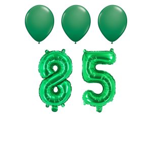 Number Eighty-Five 85 Green Balloon 32 Inch Foil Mylar Birthday Milestone 3 Green Latex Balloons