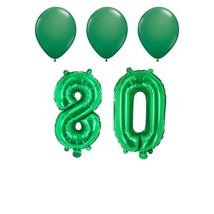 Number Eighty 80 Green Balloon 32 Inch Foil Mylar Birthday Milestone 3 Green Latex Balloons