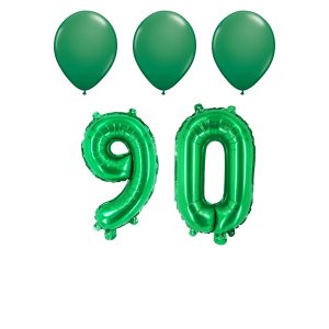 Number Ninety 90 Green Balloon 32 Inch Foil Mylar Birthday Milestone 3 Green Latex Balloons
